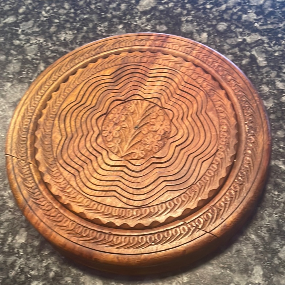 1970’s Hand Carved Wooden Bowl/Trivet; Spiral‎ Cut and Collapsible